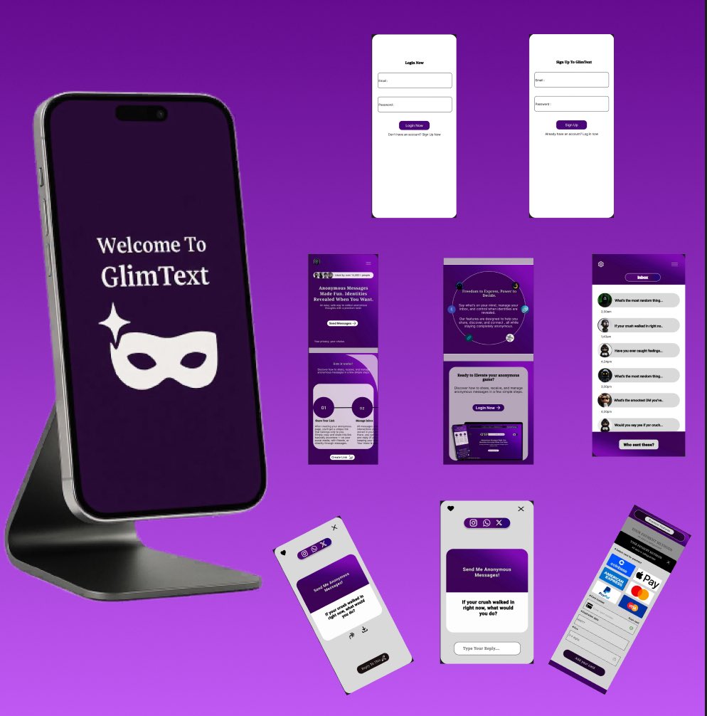 cstascy's tweet image. And we are asked to do it again

Introducing GLIMTEXT, an anonymous messaging experience crafted for clarity, privacy, and ease.
Exploring sleek layouts, smooth flows, and a calm user interface designed for comfortable conversations.
Feedback is welcome.✨
#UIUXDesign #AppDesign