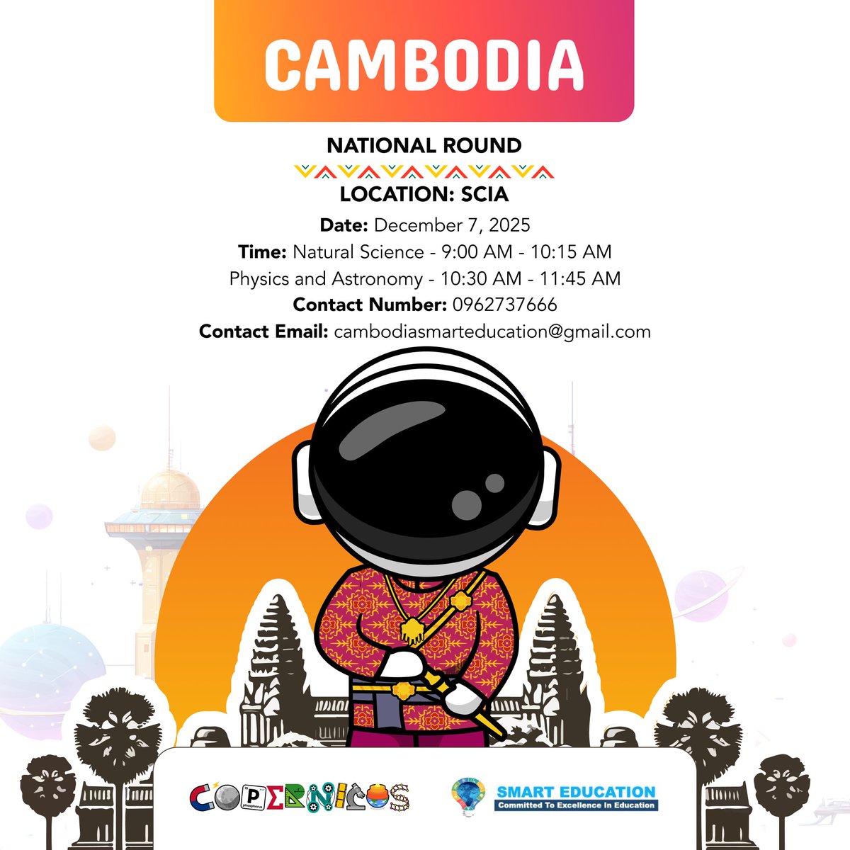 CopernicusOlym's tweet image. Cambodia, it’s your turn!
The Copernicus Olympiad National Round is happening soon at SCIA and we can’t wait to see young minds shine bright!

Got questions? Reach us at 0962737666 or cambodiasmarteducation@gmail.com

 #CambodiaRound #ScienceOlympiad   #STEMEducation