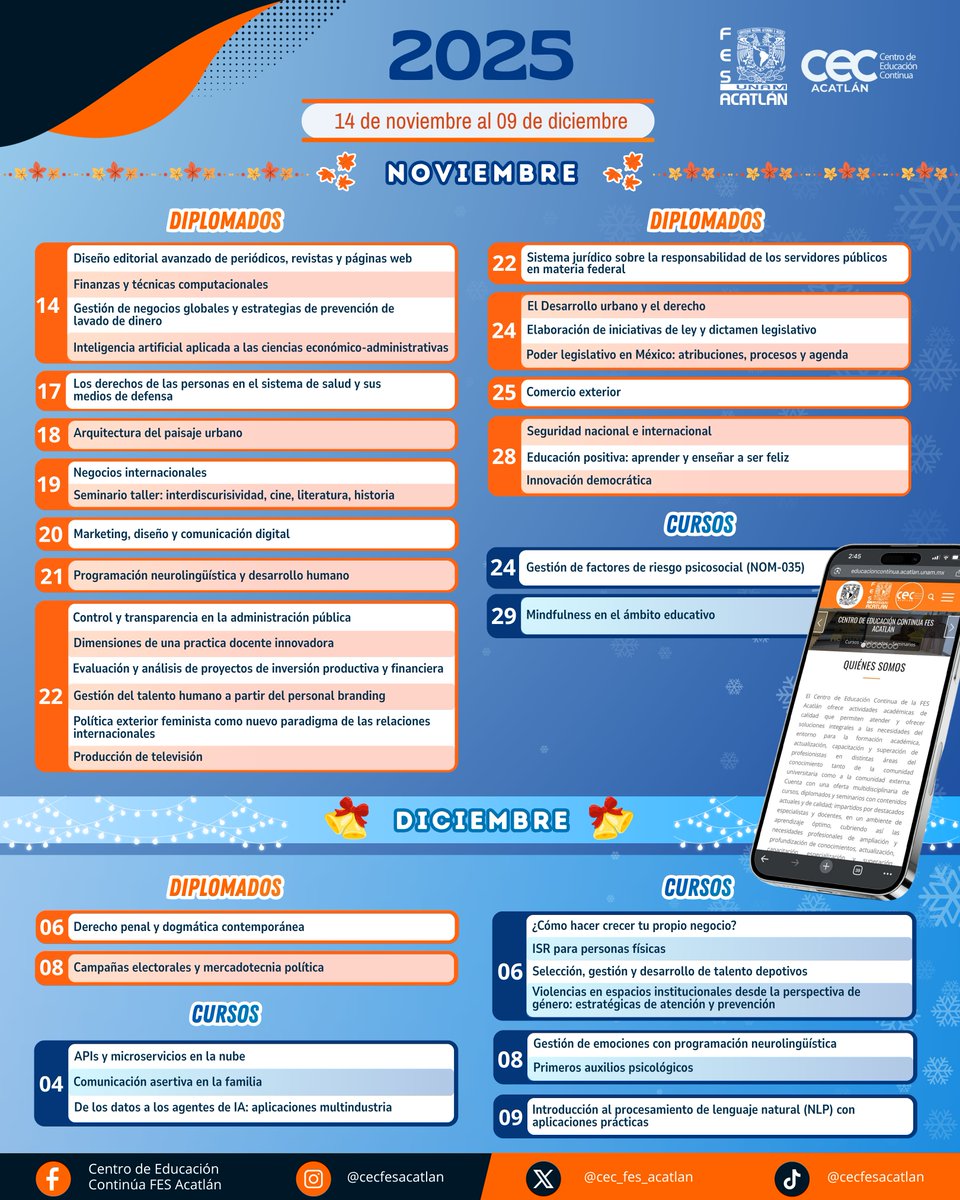 FES_ACATLAN's tweet image. Comunidad 💪 inscríbete a los Cursos y Diplomados del Centro de Educación Continua. Consulta la oferta completa en el micrositio: educacioncontinua.acatlan.unam.mx
#educacion #cursos #AcatlánesGrande #AcatlánEngrandece