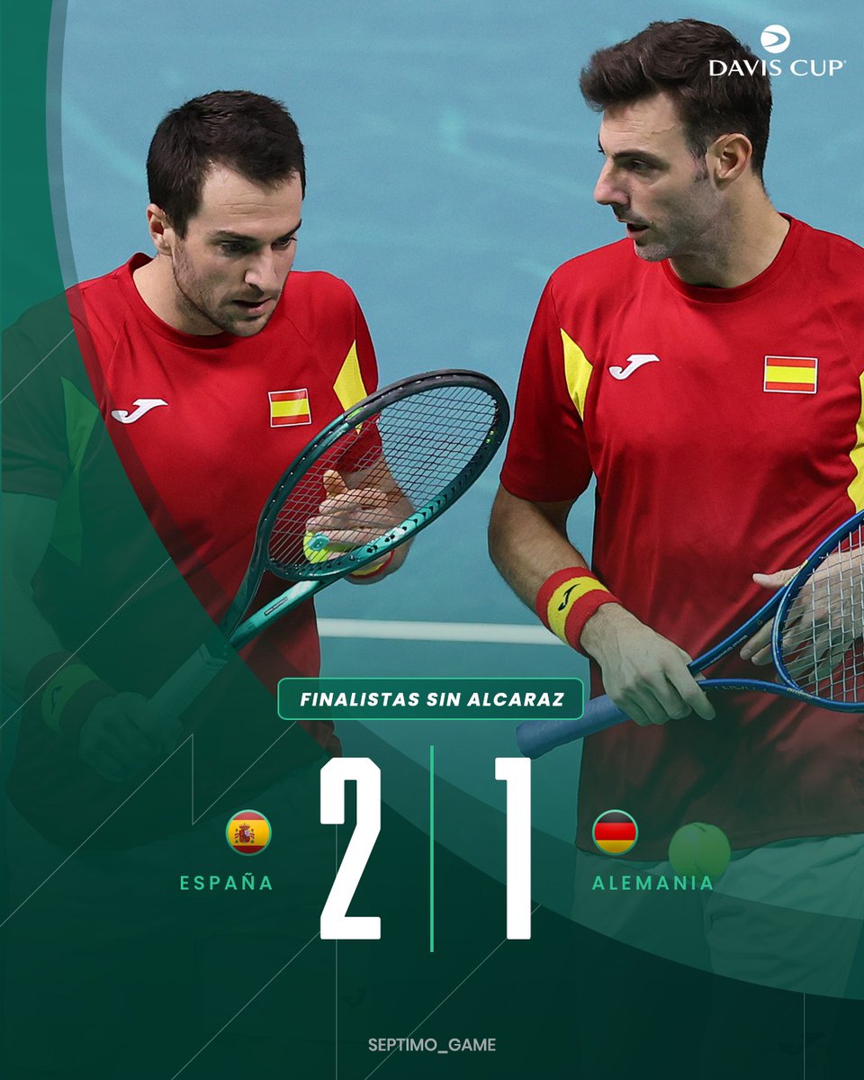 QUIEREN LA SÉPTIMA 🏆

Sin su máxima figura, España se clasificó a la final de la Copa Davis luego de seis años 💣

El equipo de David Ferrer -que no contó con Carlos Alcaraz- derrotó a Alemania por 2-1 y jugarán por el título frente a Italia este domingo 💪🏻

Pablo Carreño