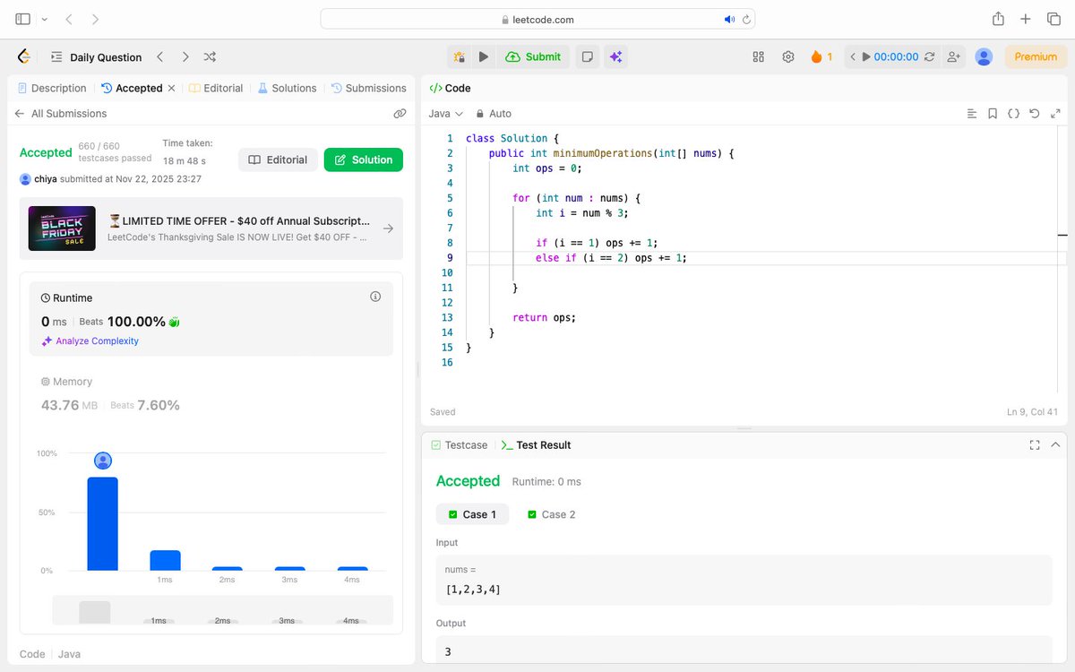 chiya_pandey's tweet image. Today&apos;s POTD 
Find Minimum Operations to Make All Elements Divisible by Three

Question Type : Easy 
#leetcode 
#Easy 
#100daysofjava