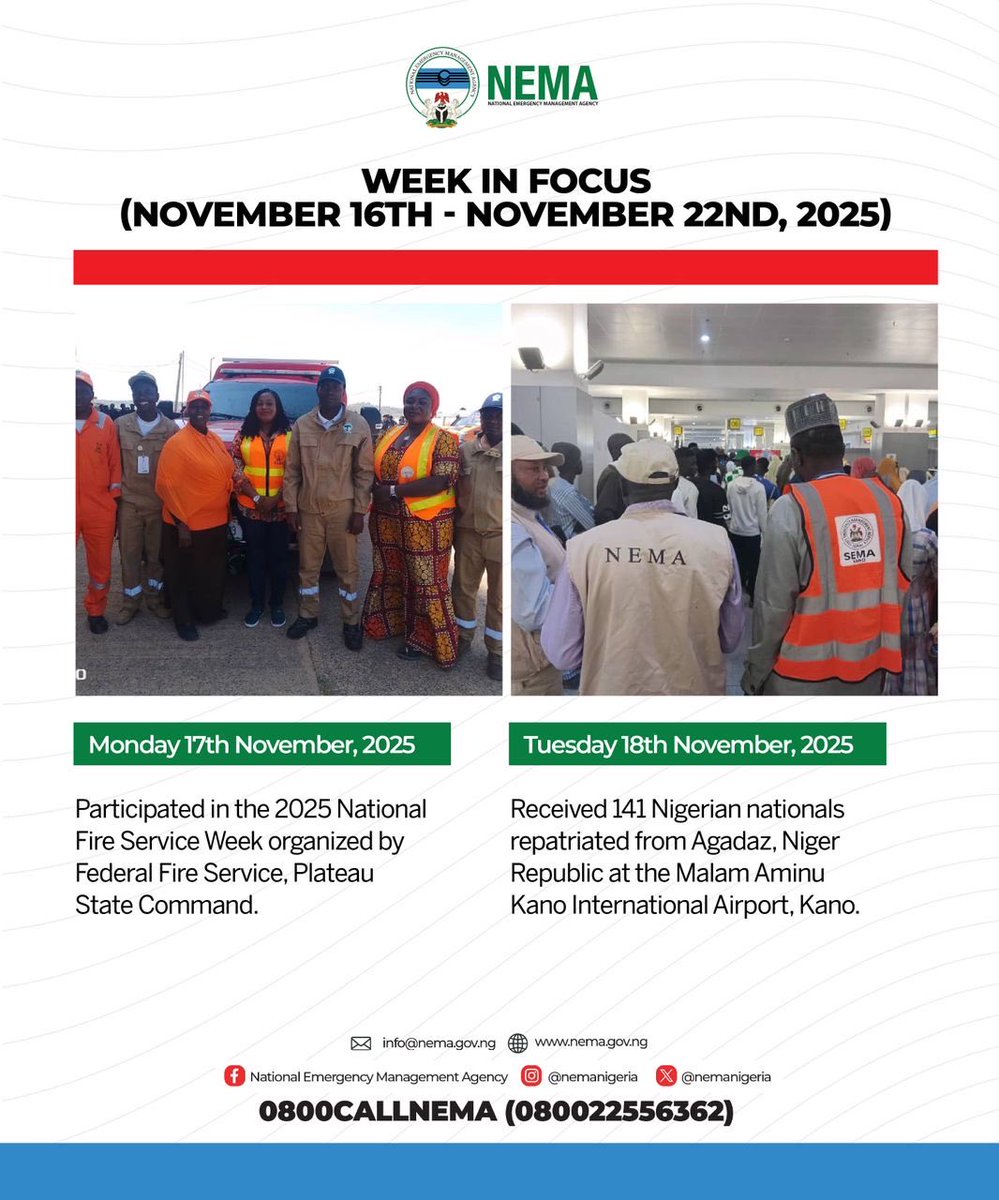nemanigeria's tweet image. NEMA WEEK IN FOCUS

(NOVEMBER 16TH - NOVEMBER 22ND, 2025)

#nemaisworking #nema #weekinfocus