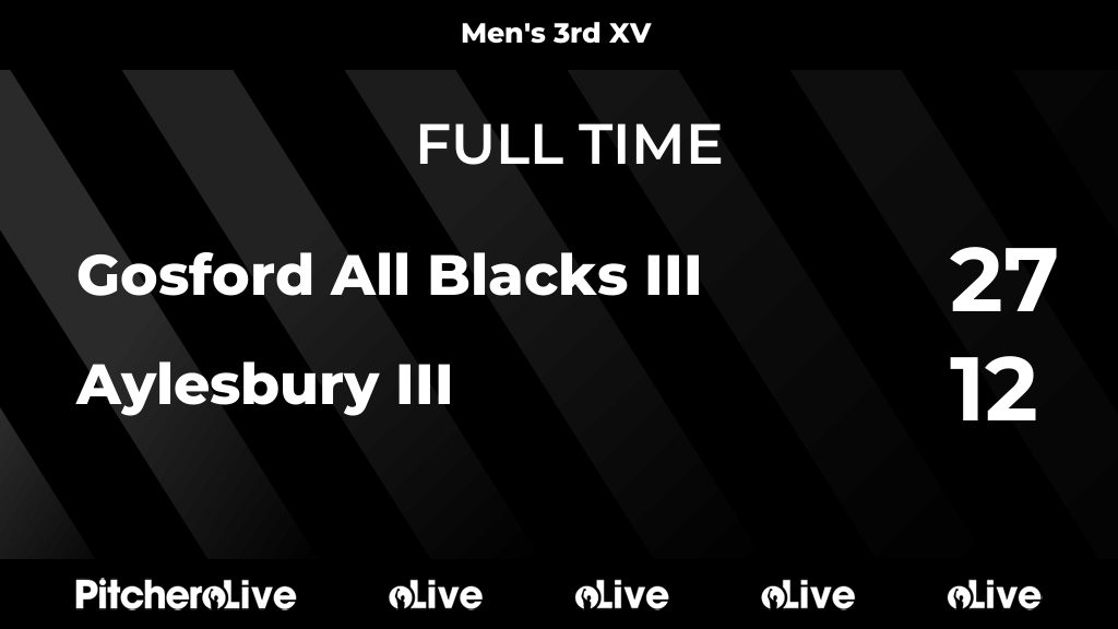 FULL TIME: Gosford All Blacks III 27 - 12 Aylesbury III
#GOSAYL #Pitchero
gosfordrugby.com/teams/12496/ma…