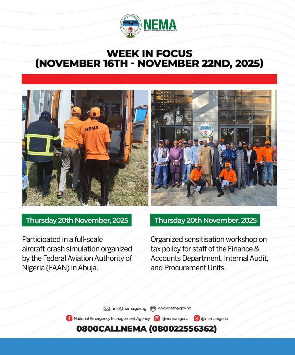nemanigeria's tweet image. NEMA WEEK IN FOCUS

(NOVEMBER 16TH - NOVEMBER 22ND, 2025)

#nemaisworking #nema #weekinfocus
