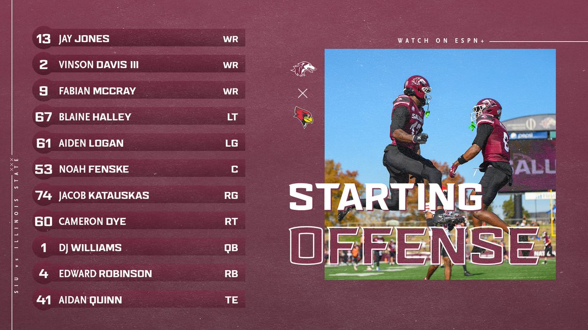 SIU_Football's tweet image. Starters for the regular season finale!

#Salukis | #BuiltFor