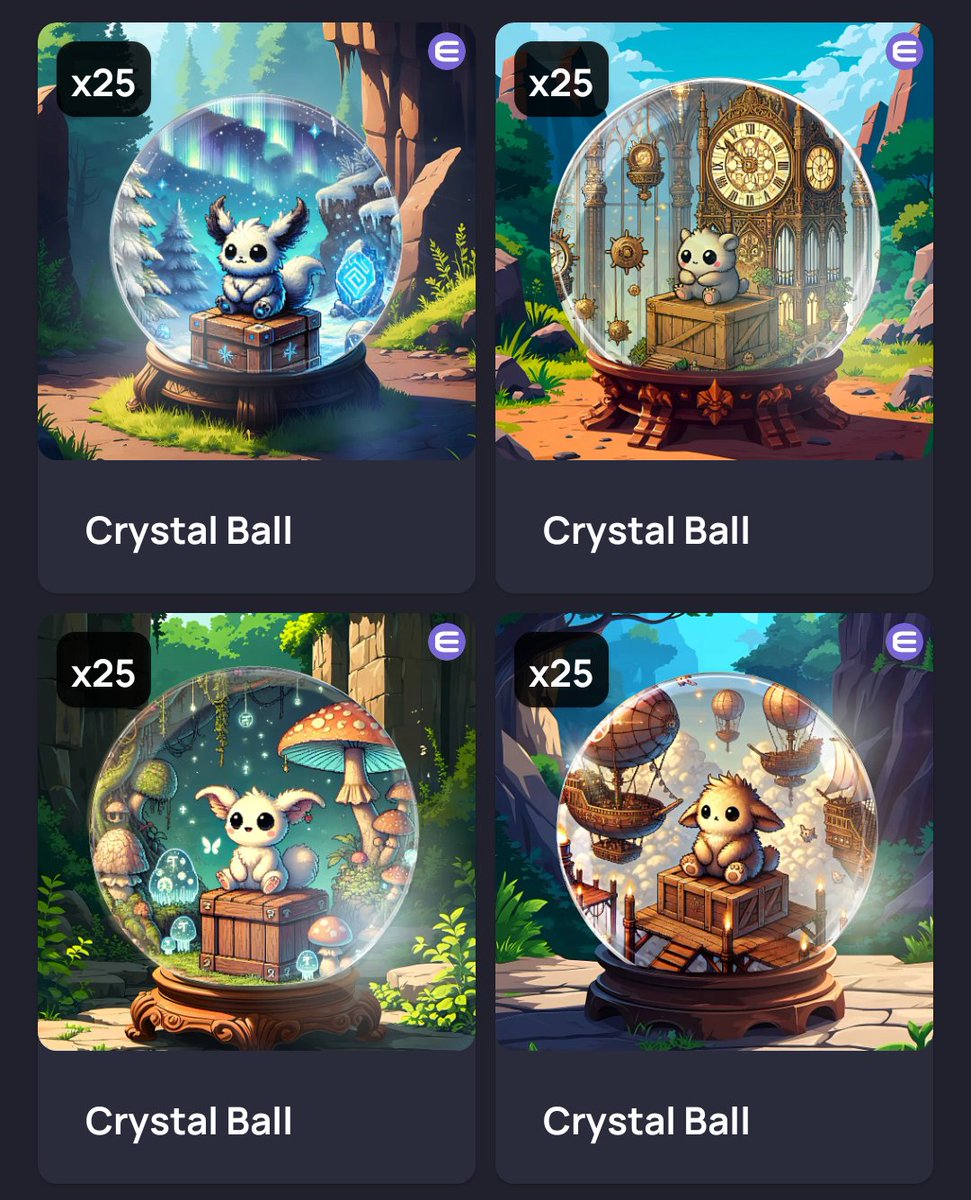 Akvel20's tweet photo. There will exist 50 different Crystal Balls with x25 circulation each. How much can you collect and put on your NFT- trophy shelf? #enjin #secretbox https://t.co/OsCeAa98Ar