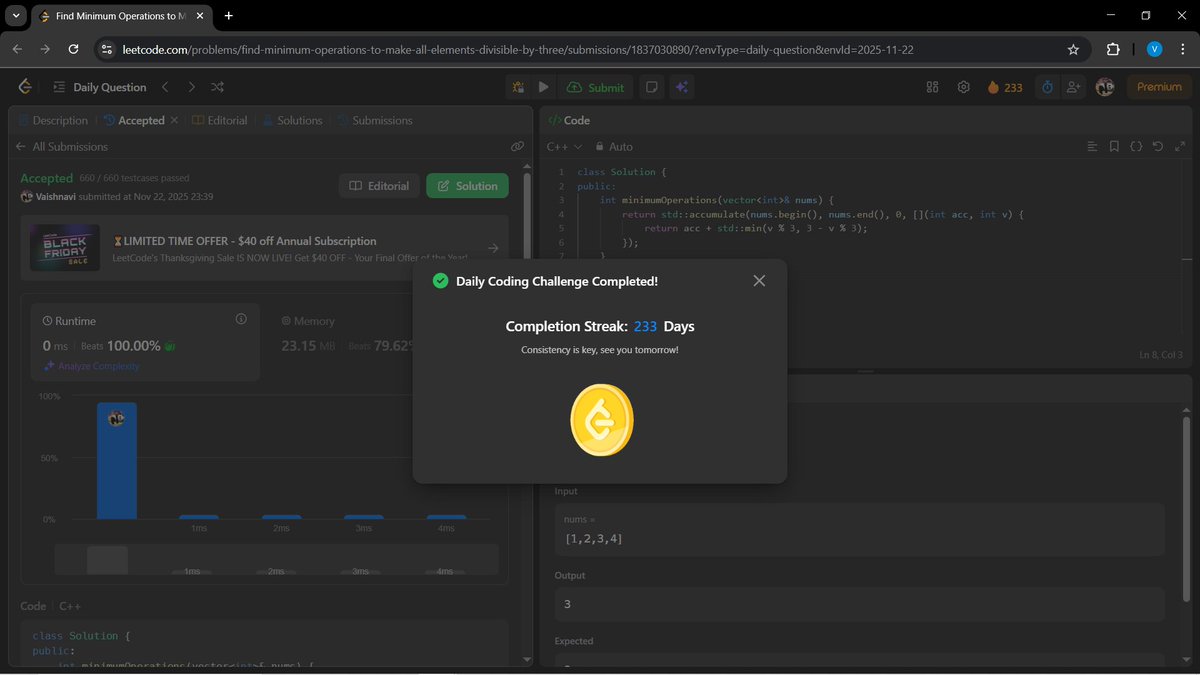 a_gupta30206's tweet image. Hey BitBuddies 💻✨!!
Day 83 of my #100DaysOfCode challenge 🚀🔥
🟢 LeetCode POTD:Find Minimum Operations to Make All Elements Divisible by Three

🟢 GFG POTD:Minimum Operations to Connect Hospitals
Learning daily. Improving daily.#leetcode #geeksforgeeks #coding #buildinpublic
