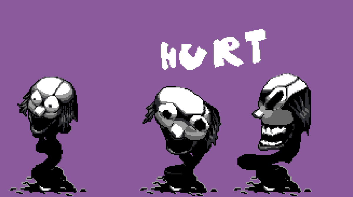 Hurt sprites concept, while hurt he becomes more horrifying and wicked, show his more true self.
