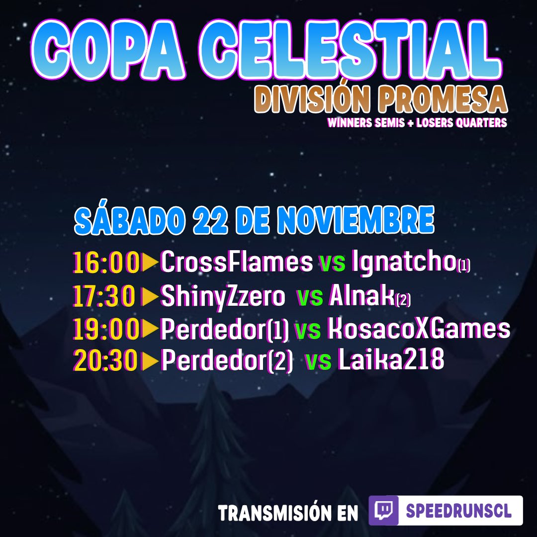 Hoy tenemos una jornada extensa con varios match’s. No de lo pierdan!!!

twitch.tv/speedrunscl