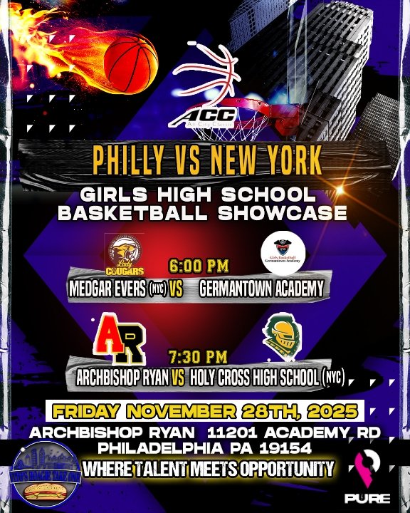 PhillyUSABBall's tweet photo. Philly vs New York HS Basketball Showcase season opener Girls and Boys games. Great match-up!!! The only place to be this weekend!! https://t.co/TLhqcKPXBz