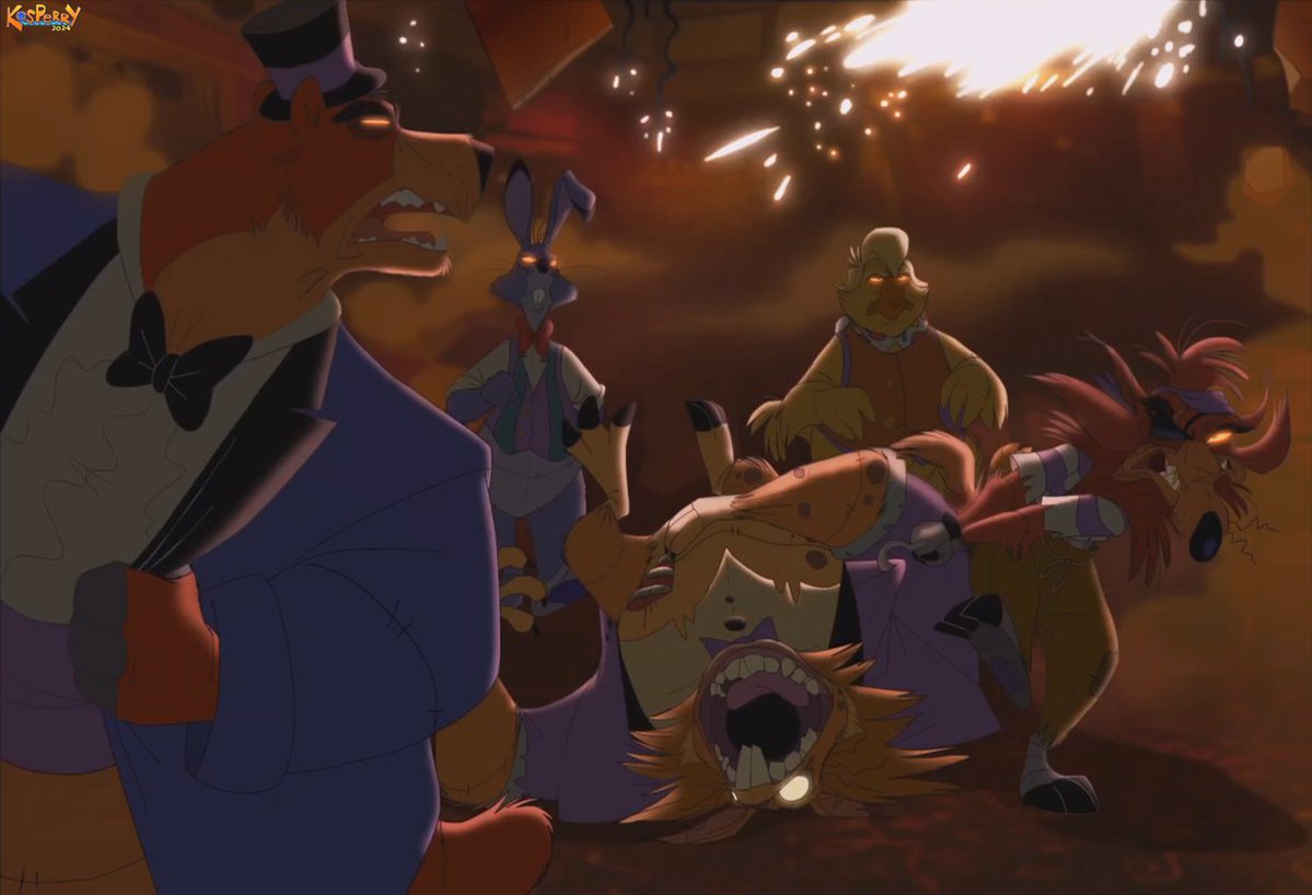 Kosperry's tweet image. With the Five Nights at Freddy&apos;s 2 movie on the way, I thought I would re-share some of the art I did based on the first movie! :D
(Drawn back in 2023 &amp;amp; 2024!)