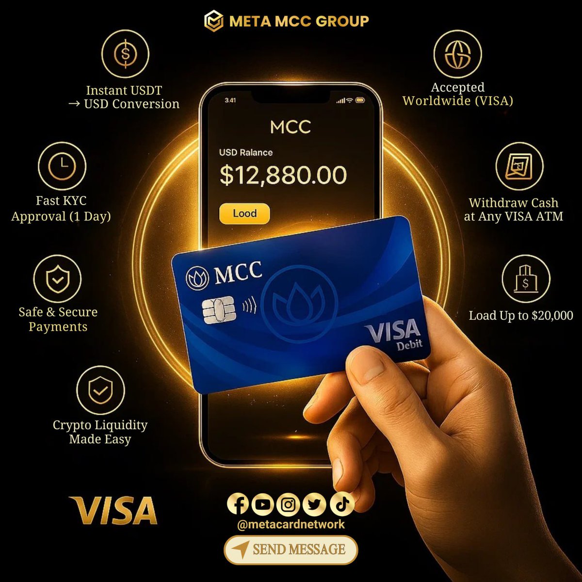 MetaCardNetwork's tweet image. Experience real crypto freedom with the Meta MCC Visa Debit Card — tap below to get yours today!
 👉 Send us a message to apply 
#MetaMCC #CryptoCardPH #VisaDebit #USDTConversion #CryptoToCash #FastKYC #GlobalSpending #CryptoMadeEasy