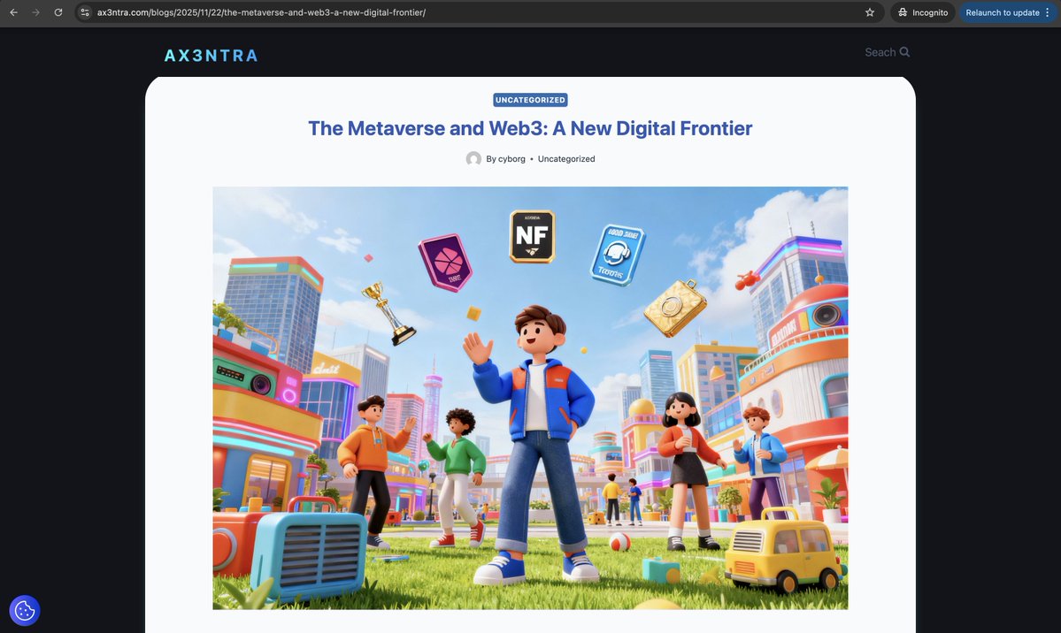 The metaverse + Web3 = a new digital universe where you own land, art, and identity. 🌐

Decentralized, immersive, and full of real economic opportunities.  

Discover the future of virtual worlds here: ax3ntra.com/blogs/2025/11/…  

#Metaverse #Web3 #NFT #Blockchain #DAO #Ax3ntra