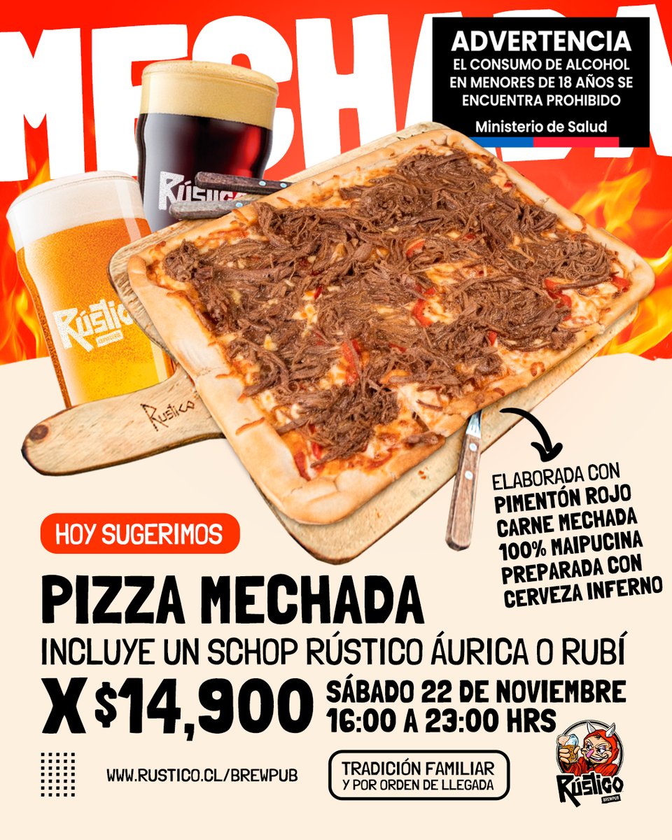 RusticoBrewPub's tweet image. ⚽ Hoy vive el partido Universidad Católica vs Palestino con sabor rústico 🍕🍻