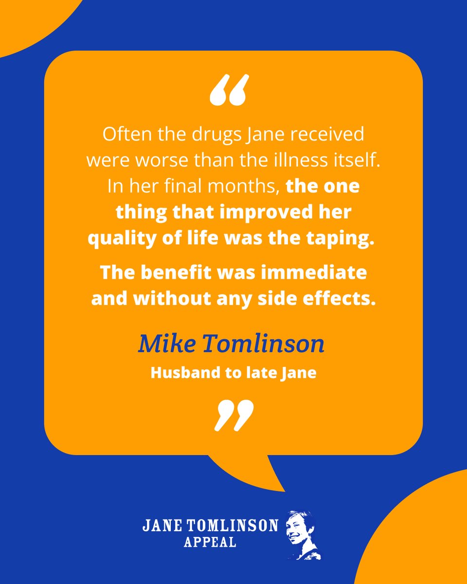 janesappeal's tweet image. Kinesio Taping can provide non-drug support for people living with cancer, helping with symptoms like pain and breathlessness. 💙

Find out more about this part of Jane’s legacy:
bit.ly/3P0UTPs 

#JaneTomlinsonAppeal #CancerSupport