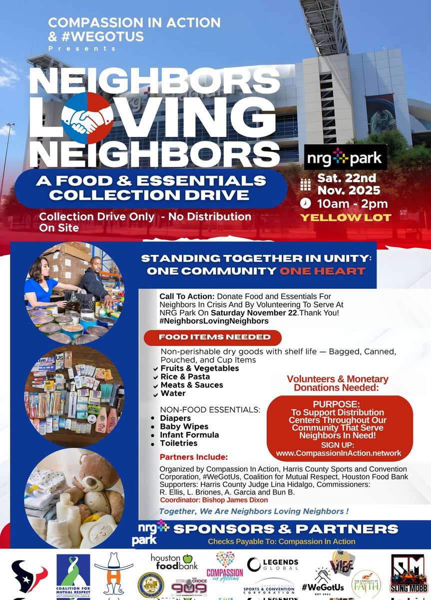 MstrEd_TyamR's tweet photo. Take a moment to stop by and drop-off donations! Yellow Lot @ NRG #BlessedtobeaBlessing #CompassionInAction https://t.co/7sjxuXsi2F