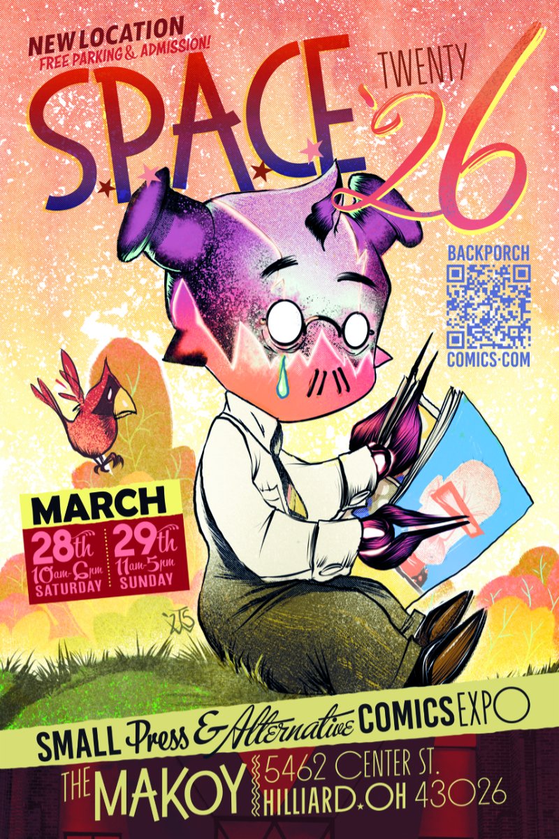 SPACE_CON's tweet image. The new SPACE 2026 Flyers by Tom Williams have arrived! I&apos;ll have them at Genghis Con on November 29 and drop a stack at the Laughing Ogre on Wednesday!