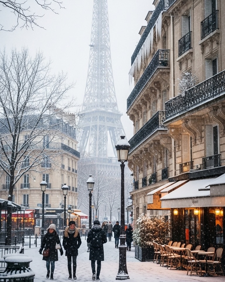 Paris welcomed its first snowfall of the winter