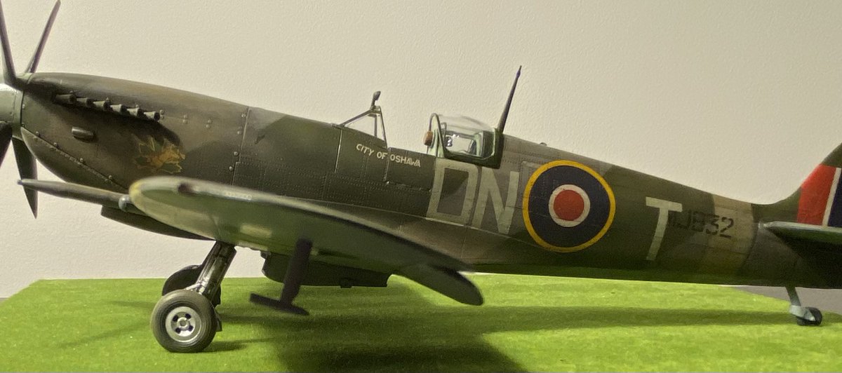 #JFFforSimon 
#JFFForAllofYou 

Supermarine Spitfire Mk.IXc, No. 416 Squadron, Royal Canadian Air Force, Tangmere, England, May 1944.
Revell 1-32 
Went a bit OTT with the streaking dirt