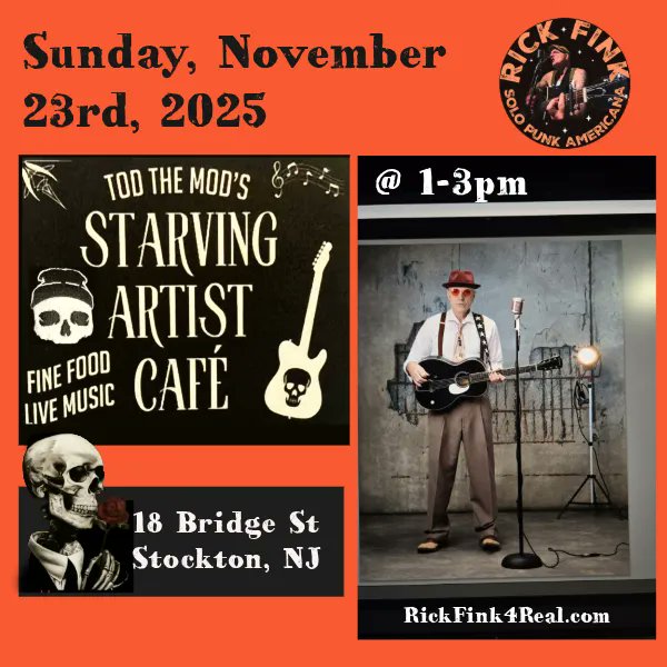 FansOfRickFink's tweet image. #TOMORROW ! Rick Fink will #perform at Tod the Mod&apos;s Starving Artist Café, 18 Bridge St., #Stockton, #NJ from 1 to 3 p.m. on Sunday, Nov. 23!  JOIN US! #music #singer #singers #songwriter #songwriters #musician #musicians #concert #concerts