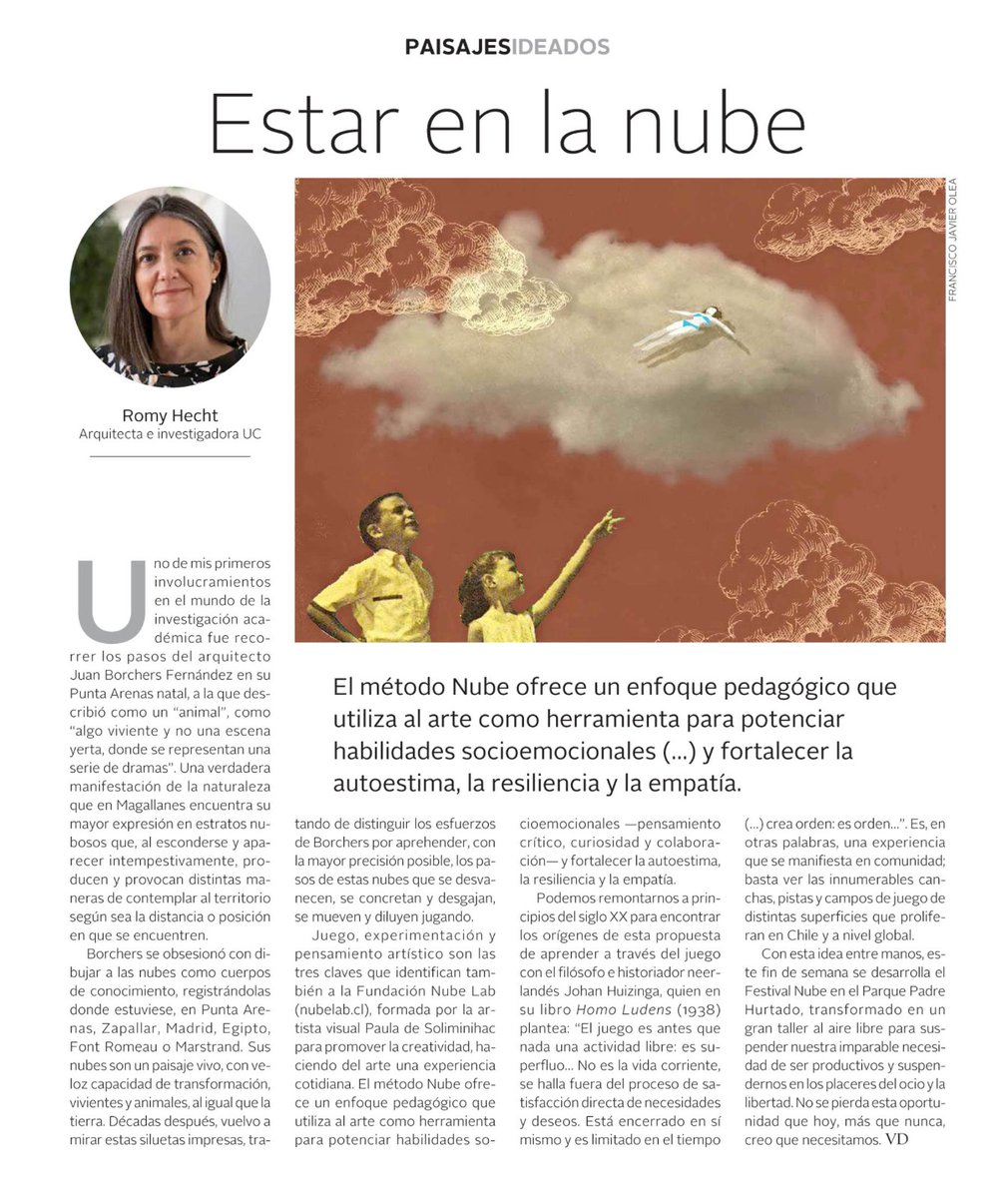 Hoy la arquitecta Romy Hecht recomienda el festival <a href="/nubelab_cl/">Nube Lab</a>, hasta mañana en el Parque Padre Hurtado, “gran taller al aire libre para suspender nuestra imparable necesidad de ser productivos y suspendernos en los placeres del ocio y la libertad. Aquí:  digital.elmercurio.com/2025/11/22/RVV…