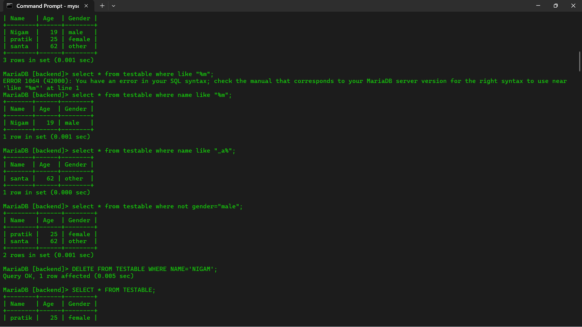 nigam75787's tweet image. Today I learned about updating tables, changing columns, adding new columns, deleting columns/values, plus SQL JOINs, GROUP BY, COUNT, SUM, and AVERAGE. SQL gets more powerful and fun every day! 🚀 #SQL #MySQL #WebDevelopment #Learning