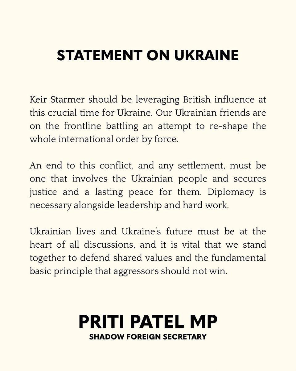 Rais76Ansari's tweet image. UK’s Shadow Foreign Secretary Priti Patel&apos;s statement on Ukraine.