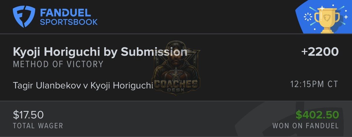And just like that… Horiguchi just became one of the Coach’s favorite fighters! #UFCQatar

Cash his DOG OF THE DAY play &amp; the lotto with it by sub!

✅+176
✅+2200

<a href="/TheCoachesDesk/">Coach 🔔</a>

Save 30% when you sign up today ⬇️

📲 Promo Code: LEVELS

🔗 Sign Up Link: