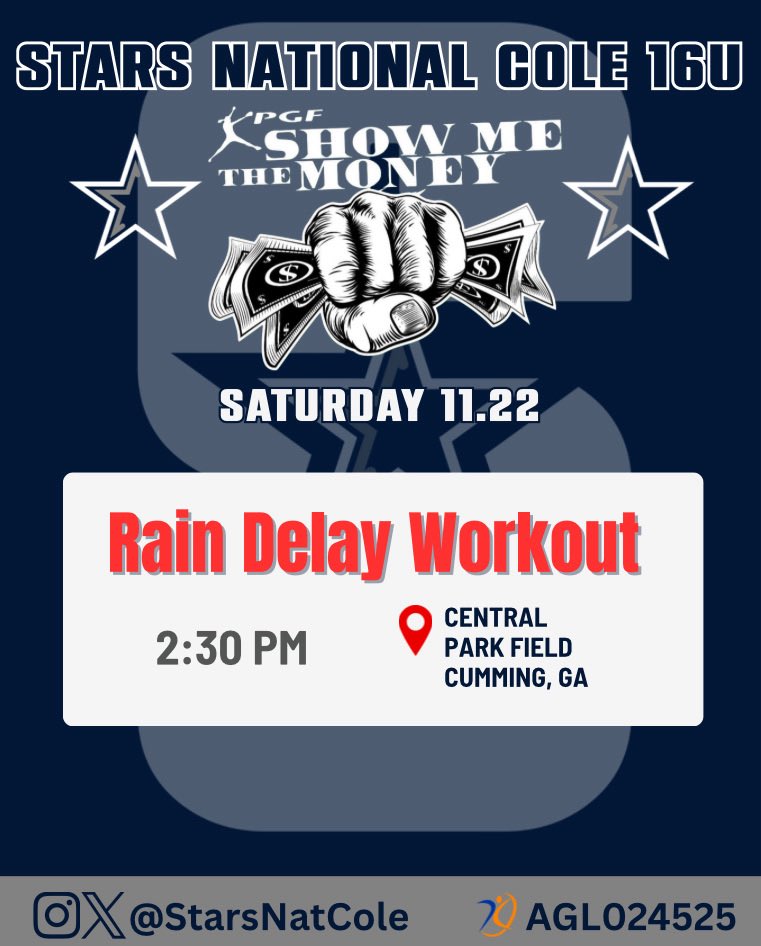 Come watch my team and I at 2:30 for a workout! Sadly our games got rained out today.
