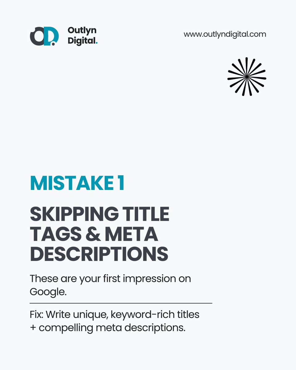 OutlynDigital's tweet photo. 1. Skipping Title Tags &amp; Meta Descriptions https://t.co/vpRX2wrVtG