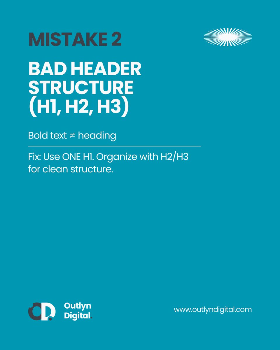 OutlynDigital's tweet photo. 2. Bad Header Structure (H1, H2, He) https://t.co/8QCx1uQQG6