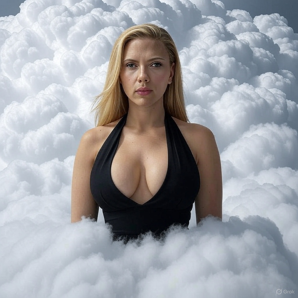 ppgrainbow's tweet image. Beautiful heavenly portrait of widely popular actress and singer Scarlett Johansson disappearing in a colossal white cumulus thunderhead cloud! 😍

Happy 41st birthday, Scarlett! 🥳

#AI #GrokAI #HeavenlyPortrait #ScarlettJohansson