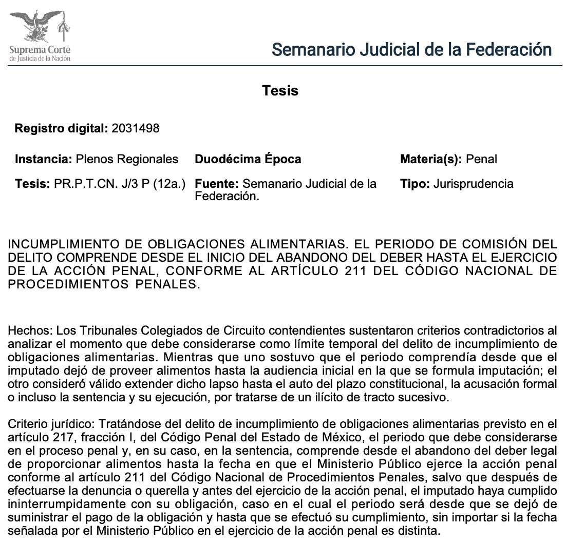 Adrianreginoo's tweet image. ¿Hasta cuándo se comete el delito por no pagar pensión? 📅💸 Este criterio lo deja claro.

En los delitos de incumplimiento de obligaciones alimentarias, siempre surge la gran pregunta: ¿hasta cuándo se considera cometido el delito? 🤔 Este criterio lo aclara con precisión: la…