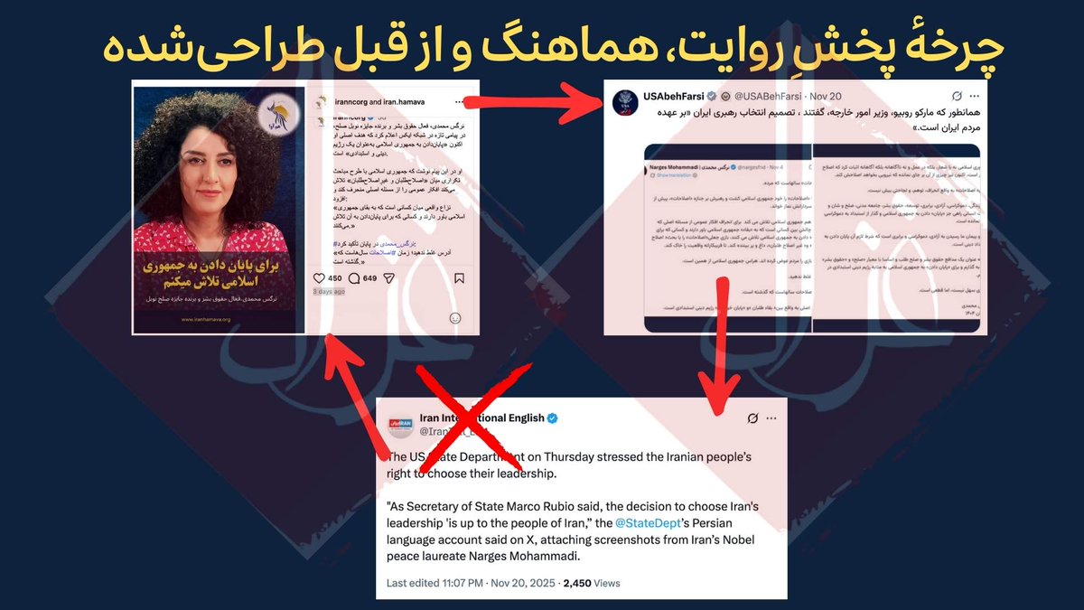 Gmod_irian's tweet image. 🎯تولید و پخش دیس‌اینفورمیشن توسط نفوذی‌ها، اکانت USAbeFarsi و اینترنشنال

همان‌طور که در پست ۱۵ نوامبرم دربارهٔ ارتباط مورا نامدار، مقام ارشد دفتر خاور نزدیک و سرپرست اکانت USAbeFarsi  با گلستان/پیرزاده منتشر کردم، پست ۲۰ نوامبر USAbeFarsi دقیقاً ادامهٔ همان خط است و ۲ روز پس از…