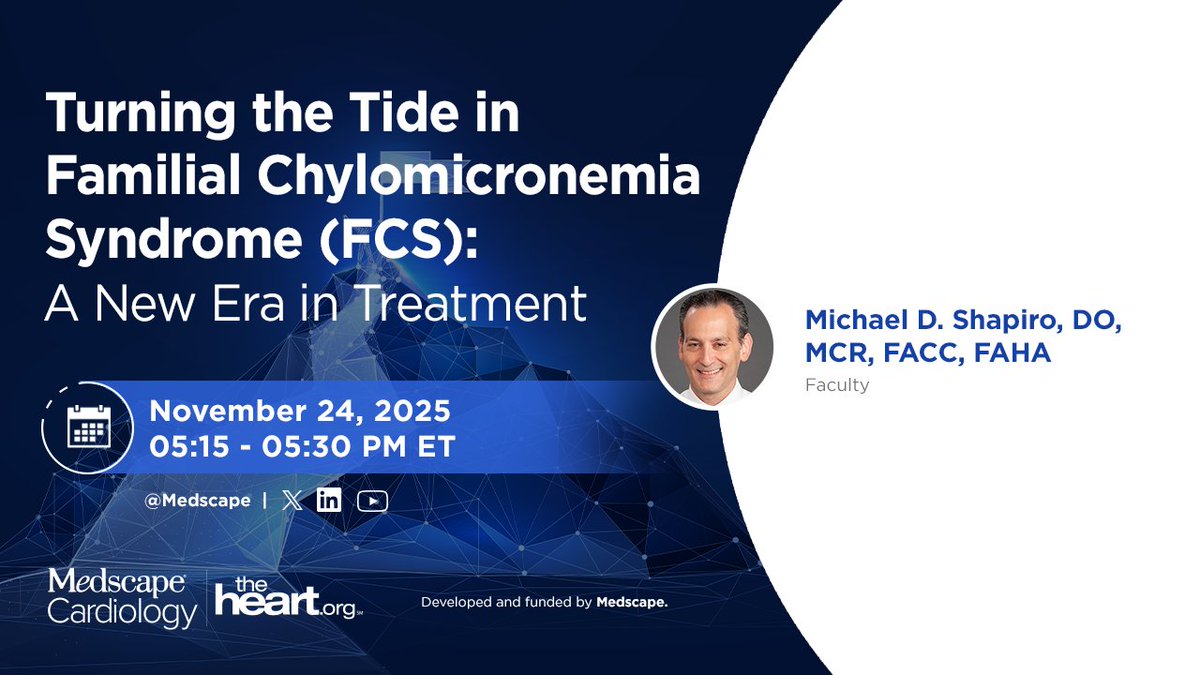 Watch LIVE Tomorrow! ➡️ youtube.com/watch?v=NzkbCi… 

Get actionable strategies for using APOC3 inhibitors in FCS patients. Join expert Dr. Michael Shapiro for a 15-min checkpoint.

⏰ 5:15pm ET 

#Cardiology #CME