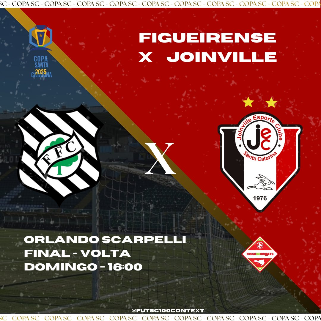 É AMANHÃ TORCEDORES
🏆| COPA SANTA CATARINA
⚽️| FINAL - VOLTA
⚔️| FIGUEIRENSE X JOINVILLE 
🏟️| ORLANDO SCARPELLI
📅| 23/11
🕐| 16:00