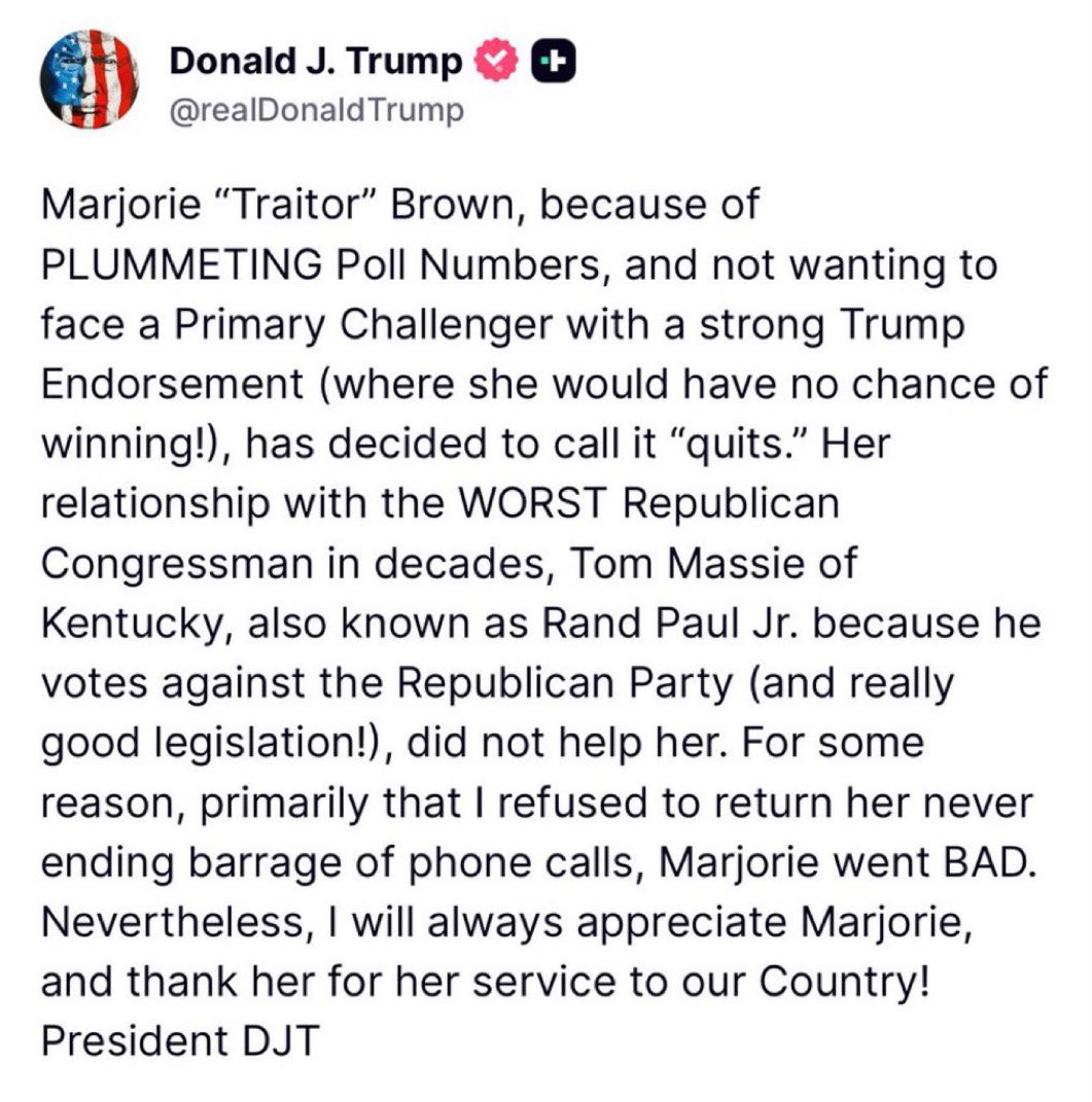 DrewHLive's tweet image. President Trump is still calling MTG a traitor and is yet to declare Mike Huckabee a traitor after meeting with a convicted Israeli spy off record “allegedly behind his back”