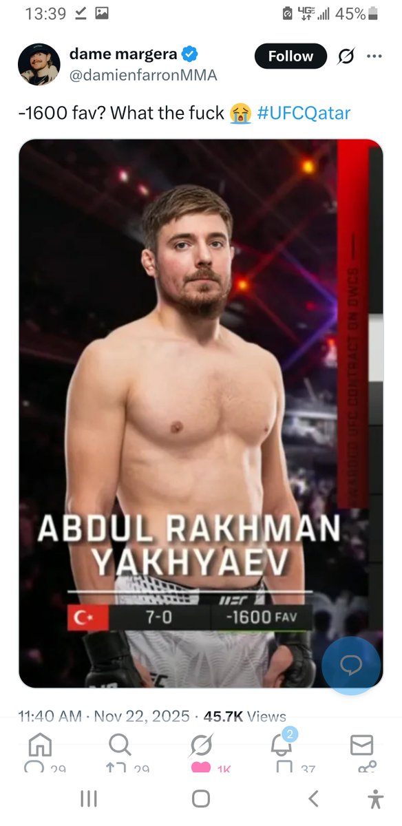 BasileNicholas's tweet image. Who taught Mr. Beast how to fight? #UFCFightNight