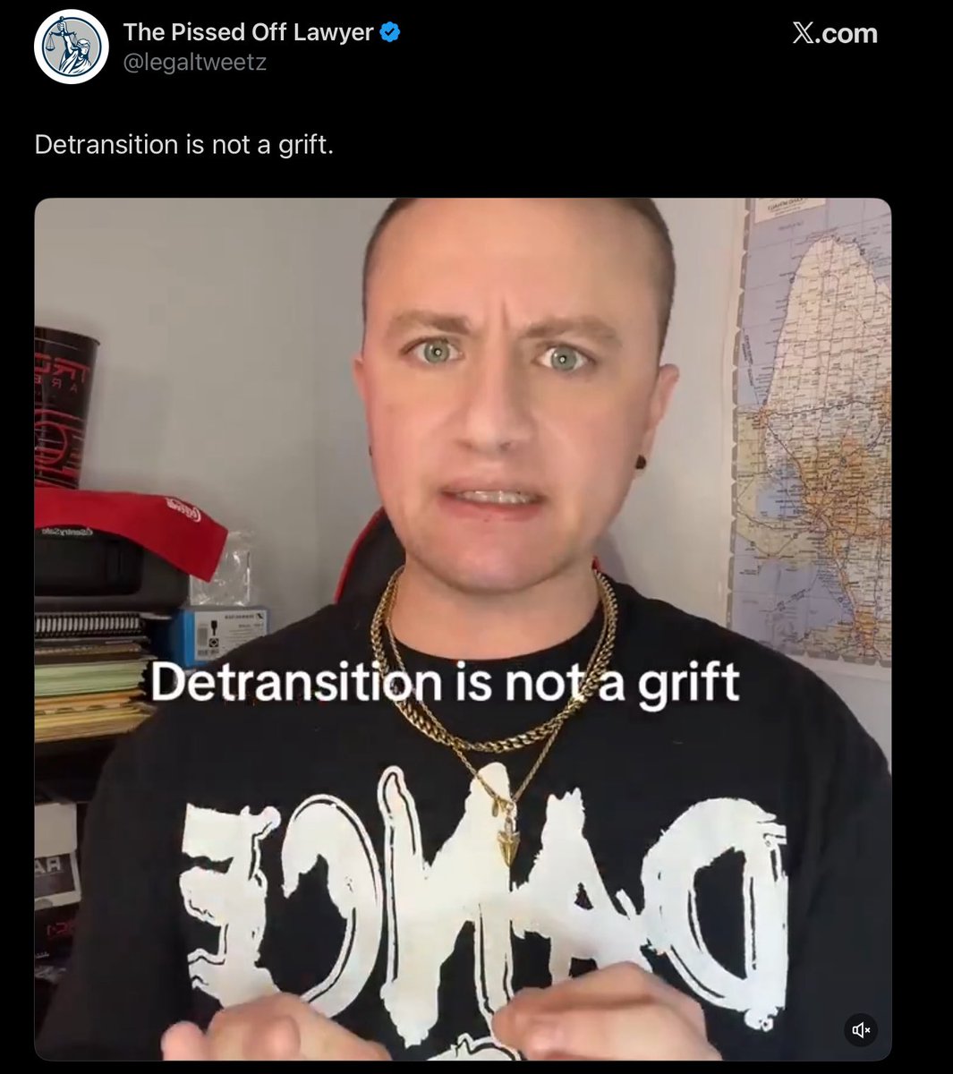 The one thing i’ll never understand with this person is why they still dress very masc despite being a grifter (aka detransitioner) like if you wanna be a girl again just be one no one stopping you.