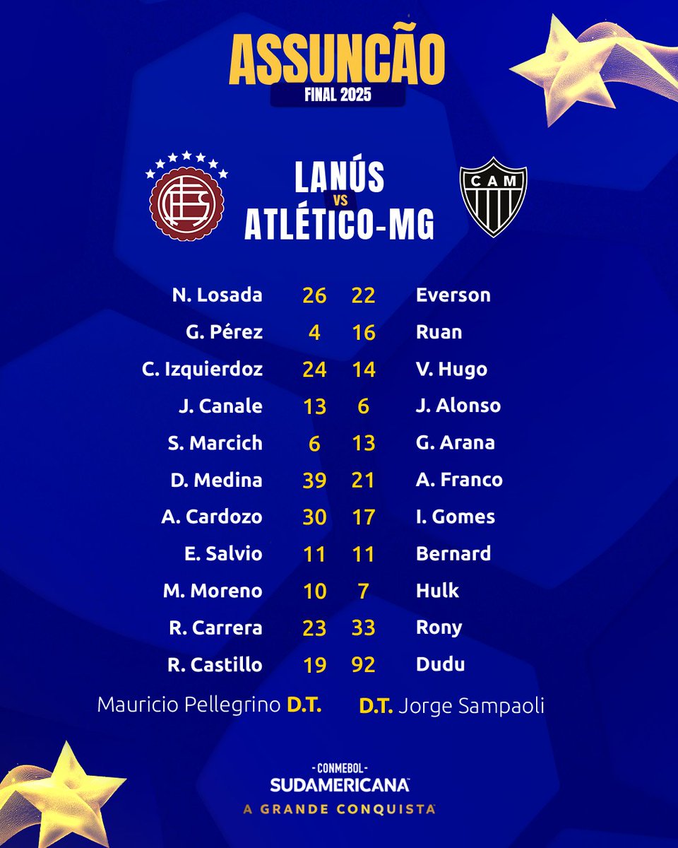 📋🚨⚽️ <a href="/clublanus/">Club Lanús</a> e <a href="/Atletico/">Atlético</a> escalados para a Final‼️✅️

🏆 CONMEBOL #Sudamericana | #GrandeConquista
