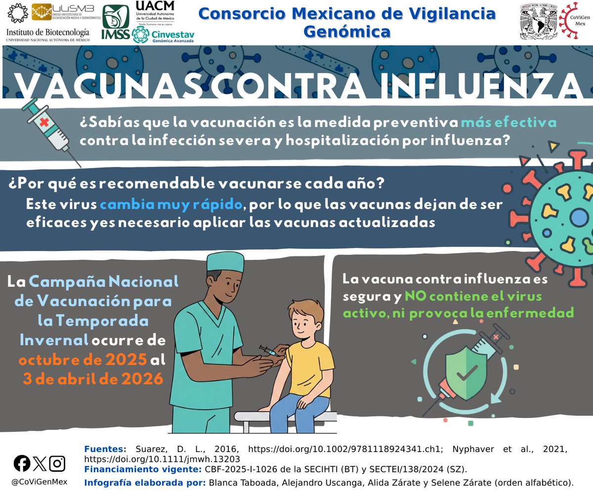 CoViGenMex's tweet image. La vacuna contra la influenza es segura y NO contiene virus activos. Aplicársela es la forma más efectiva de protegerse durante esta temporada de influenza.
#influenza #covigenmex #CoViGenMex