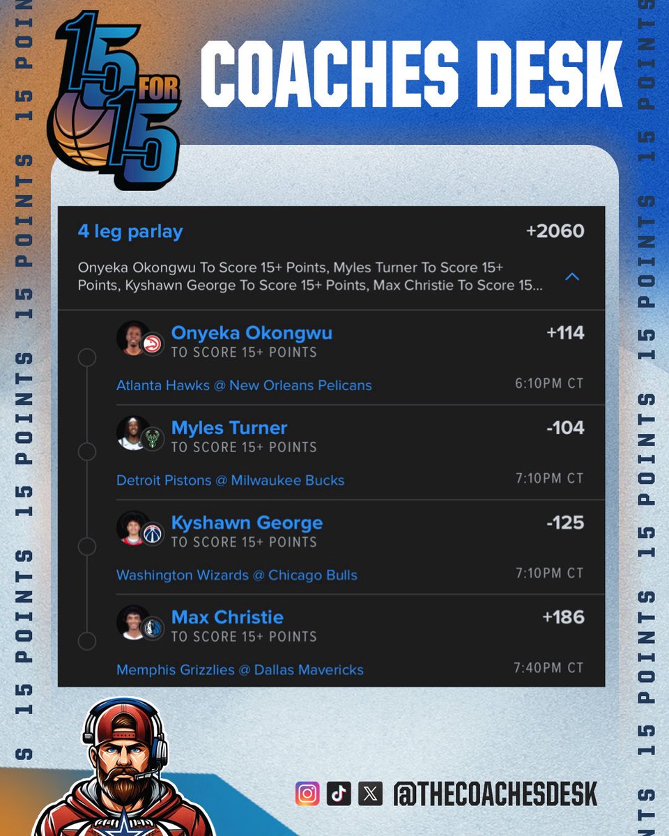 Tonight’s #NBA 15 for 15 🏀

Who’s rocking with me on this madness? 👀

Follow me on X

Bet link below 👇 

🔗: CLICK LINK TO PLACE BET ON YOUR PREFERRED SPORTSBOOK: gambly.com/share-bet/j5Ra…