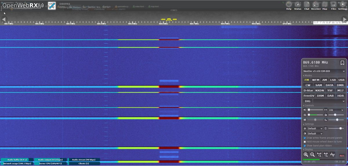 DC7DS's tweet image. quite some activity on 868MHz #LoRaWAN #Meshcore at site #DB0PAS
