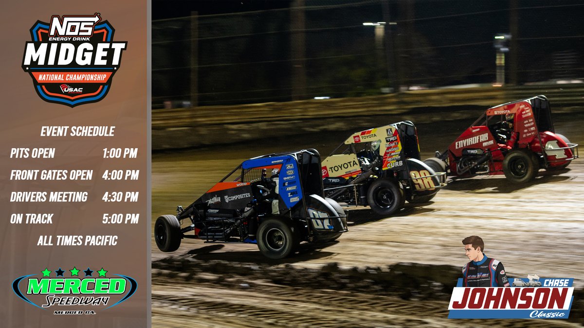 USACNation's tweet photo. 𝑹𝒂𝒄𝒆 𝒇𝒐𝒓 𝑪𝒉𝒂𝒔𝒆!😎

Tonight, it's the inaugural @_ChaseJohnson Classic at California's @Merced_Speedway!

USAC @NosEnergyDrink National Midgets + 360 Winged Sprints are on the card!

📺 @FloRacing | https://t.co/ASgHQ3Mbd4
⏱️ @RaceMonitor
🏆 @DirtDraft
📸 @WATTE12WORTH https://t.co/xObfRXjGbn