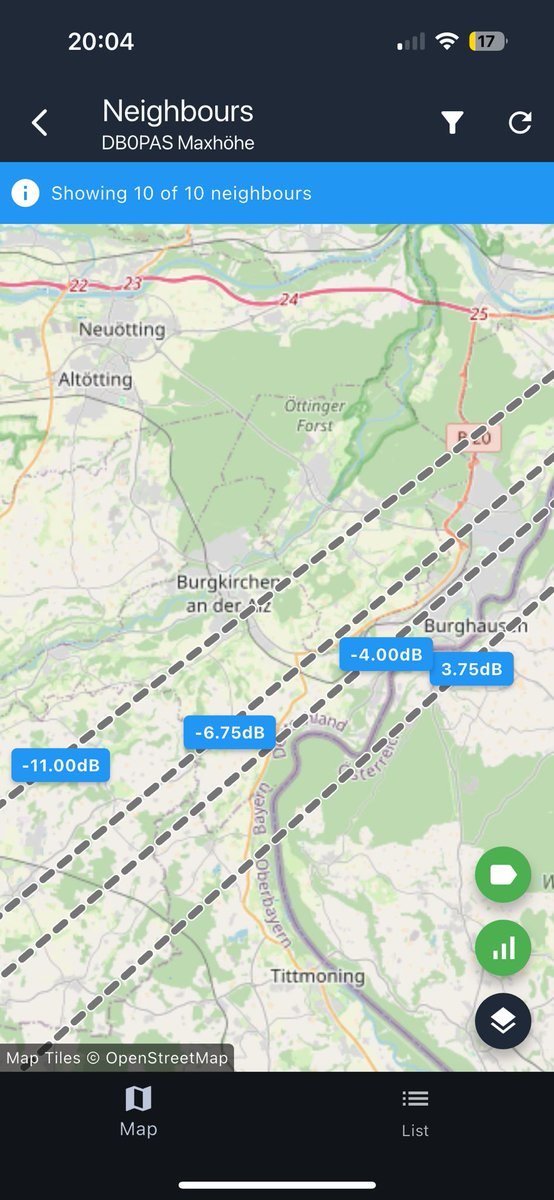 DC7DS's tweet image. #Meshcore neighbors at site #DB0PAS
