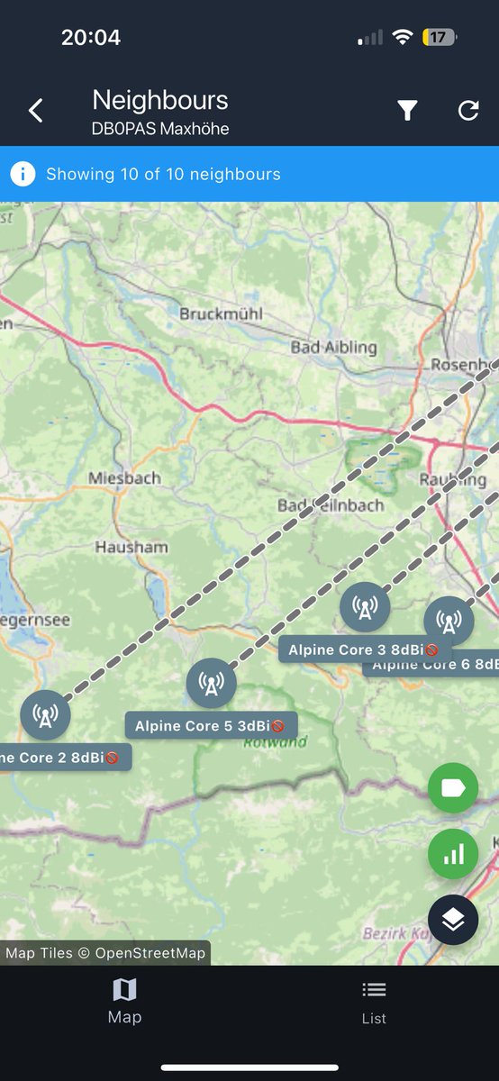 DC7DS's tweet image. #Meshcore neighbors at site #DB0PAS