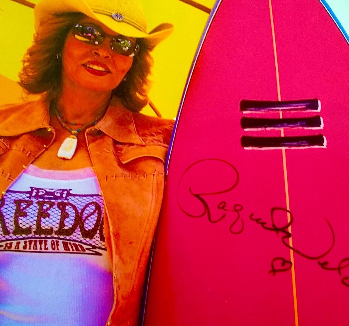 AxeMan4's tweet photo. First bikini beach babe Raquel Welch with her signature Evolutionsurf surfboards https://t.co/SCG4ExY44w