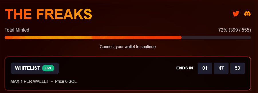 thefreaks_sol's tweet image. 70% MINTED ALREADY 🚨

Mint here : launchpad.thefreaks.xyz

Supply: 555 | Price: FREE | Launchpad: @metaplex

This is your last chance to mint before it&apos;s too late !!!!

Let&apos;s make history. The Freaks are gonna shake solana

#Solana #SolanaNFT #SolanaNetwork #NFTs #NFTCommunity