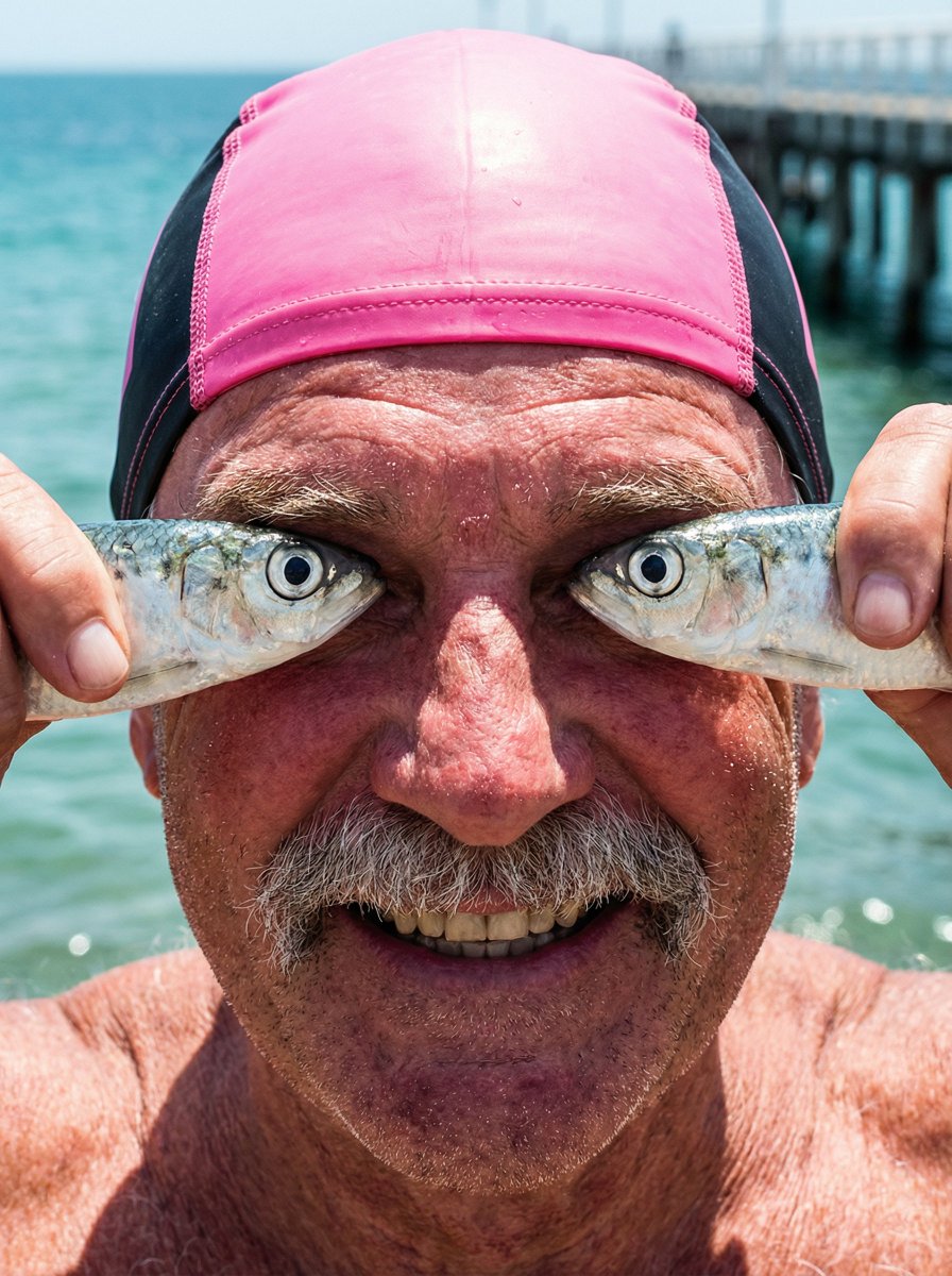When Fish Eye Meets Human Eye: A Comedic Coastal Portrait
