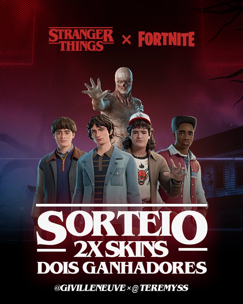 🔴 SORTEIO SINISTRO 🔴

🎁 2x Trajes Stranger Things, 2 ganhadores.

REGRAS:
⇨ Siga <a href="/GiVilleneuve/">Gigi Valentine Gamer na Twitch🕷️</a>, <a href="/teremyss/">ˢᵗᶻ TEREMYS</a> 
⇨ Repost + like 
⇨ Marque 2 amigos      
⇨ Resultado dia 24/11, às 21h.  

O resultado será feito exclusivamente no canal da Gigi na Twitch! twitch.tv/gigivalentineg… +